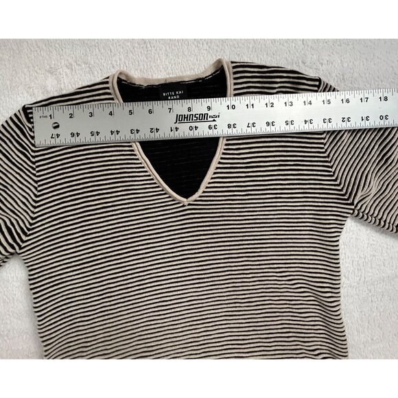 Bitte Kai Rand Womens Black Striped Knit V-Neck Sweater Top Long Sleeve Pullover - Picture 5 of 7
